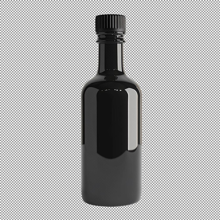 PSD una botella negra con una tapa negra en un fondo blanco