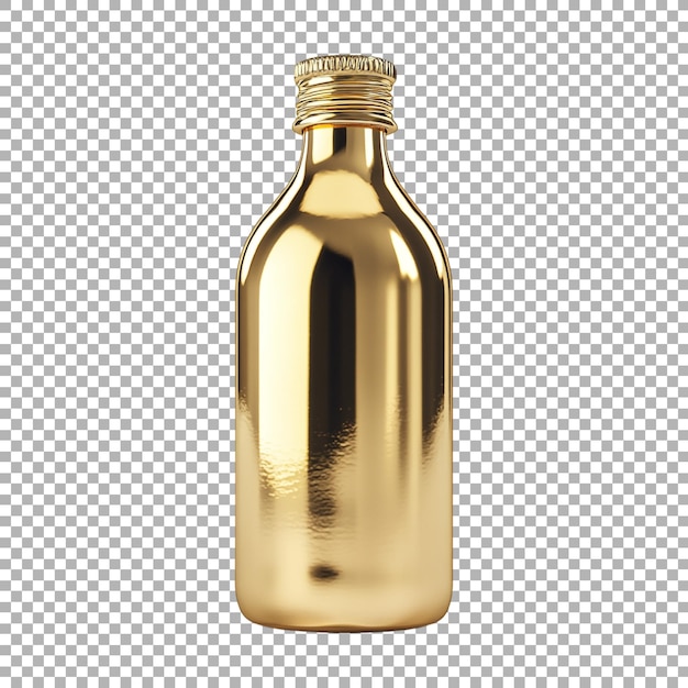 Botella de oro en fondo transparente generada por Ai