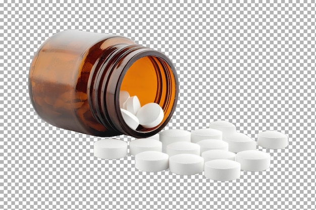 Botella de pastillas de antiácido aislada sobre un fondo transparente