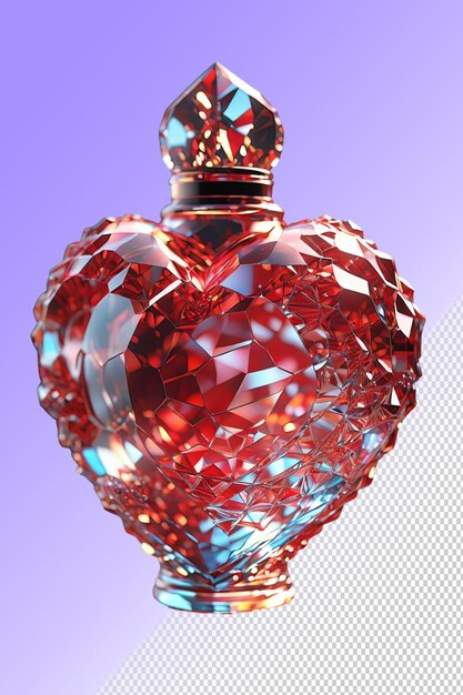 PSD una botella de perfume en forma de corazón rosa con un corazón rojo en la parte superior