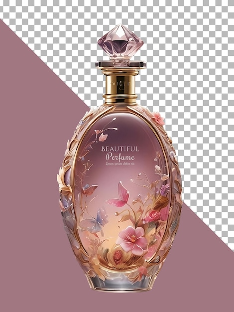 Botella de perfume de lujo aislada sobre un fondo transparente