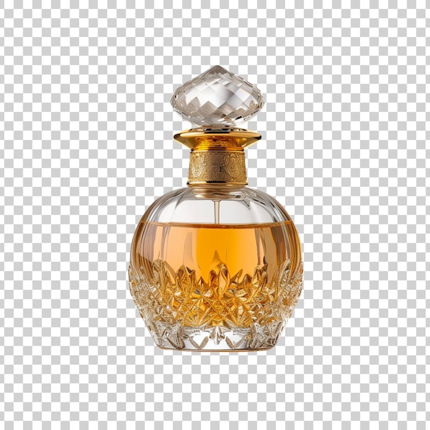 Botella de perfume de lujo aislada sobre un fondo transparente