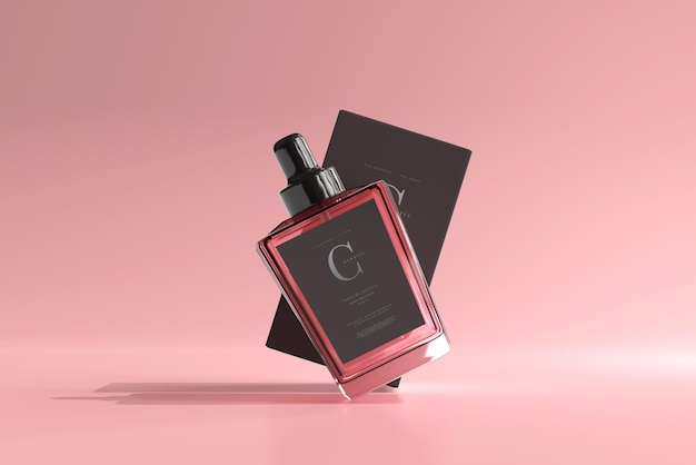 Botella de perfume con maquillaje de caja