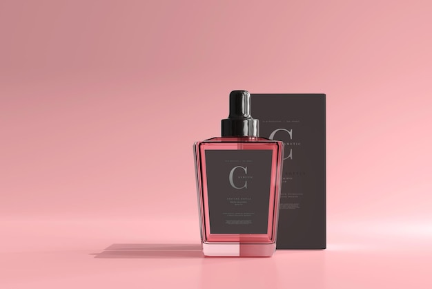 Botella de perfume con maquillaje de caja