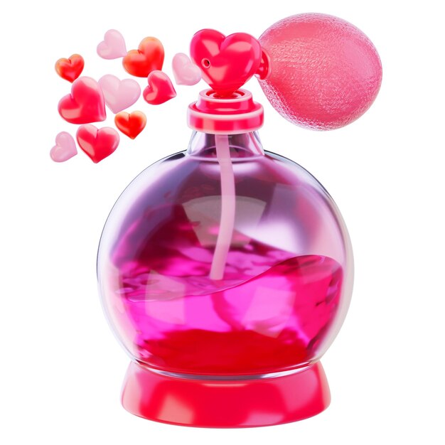 Botella de perfume de San Valentín con icono de renderización en 3D