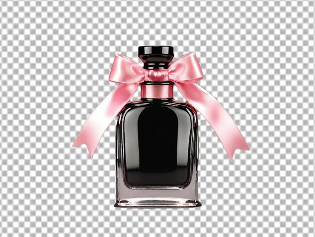 Botella de perfume de vidrio negro aislada sobre un fondo transparente