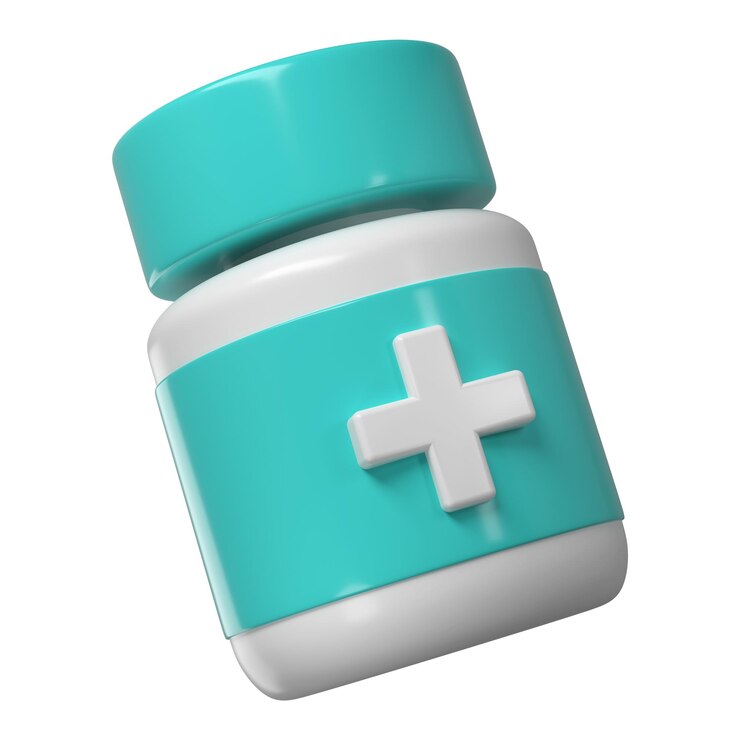 PSD botella de píldoras 3d icono médico farmacia frasco de suplemento de plástico blanco cápsula de vitaminas de proteínas
