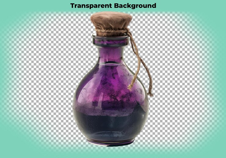 PSD botella de poción mágica aislada sobre un fondo transparente