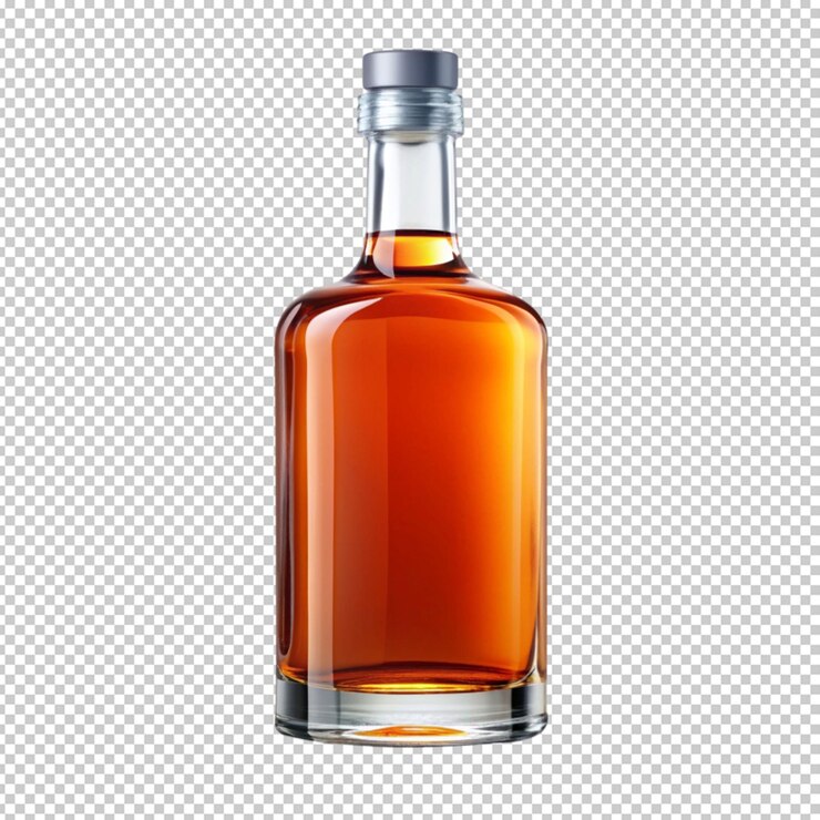 PSD botella de ron pirata de vidrio sobre un fondo transparente