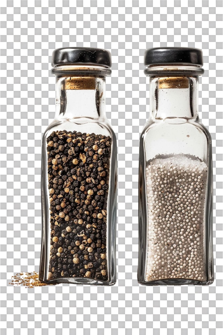 PSD botella de sal y pimienta aislada en transparente