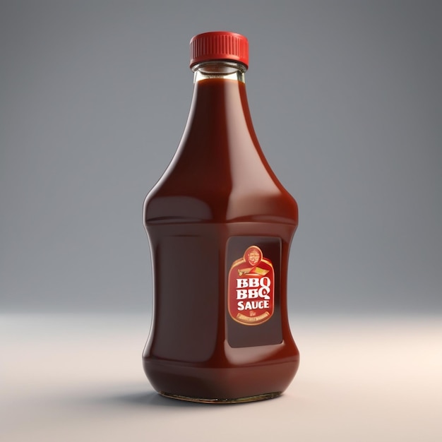 Botella de salsa bbq psd sobre un fondo blanco