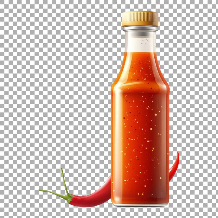 PSD botella de salsa picante ardiente de png contra un fondo transparente