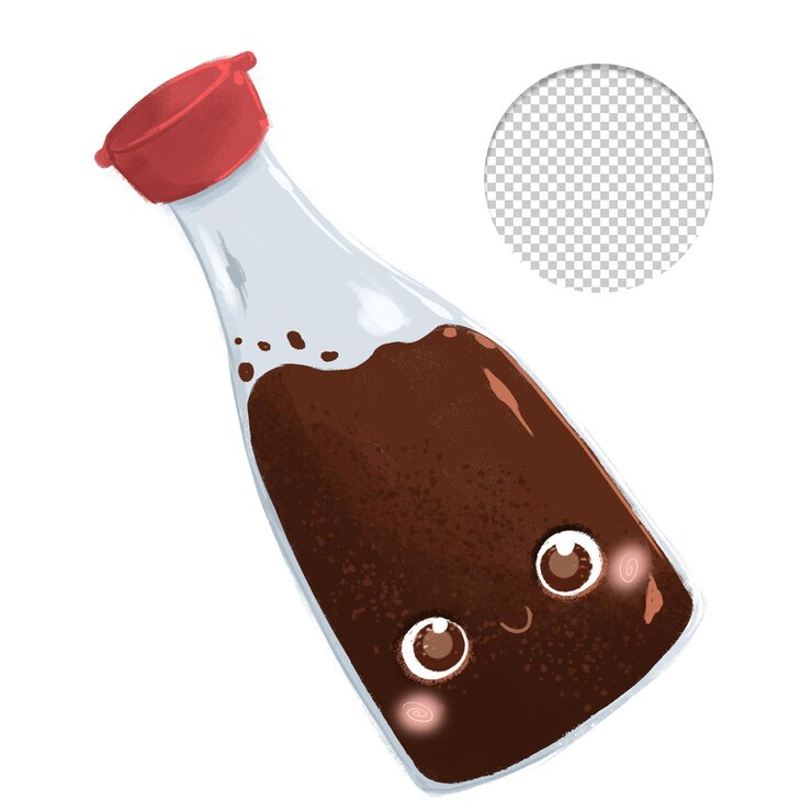 PSD una botella de salsa con tapa roja y tapa roja.