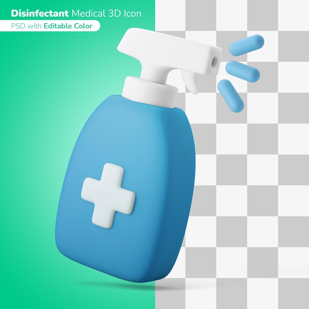 PSD botella de spray desinfectante ilustración 3d icono 3d color editable aislado