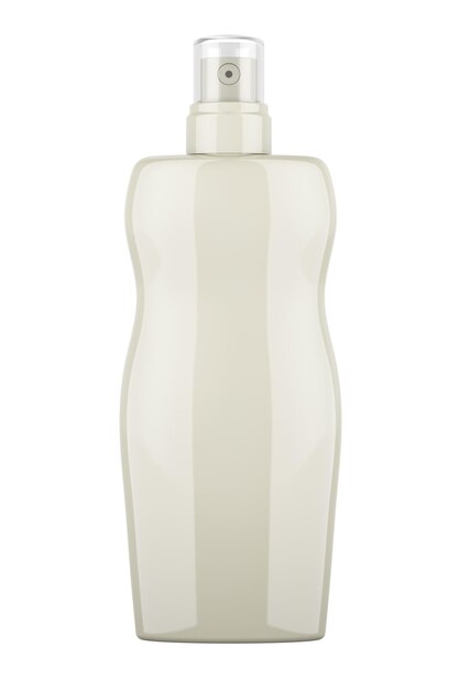 Botella de spray de plástico para productos cosméticos para el cuidado de la piel, maqueta de envase de plástico en blanco, representación 3D aislada sobre un fondo transparente