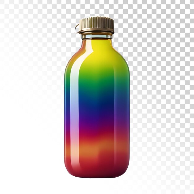 Una botella con una tapa de color arcoíris