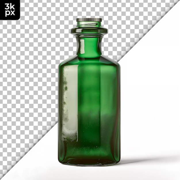 PSD una botella verde de kxx con un fondo blanco y negro