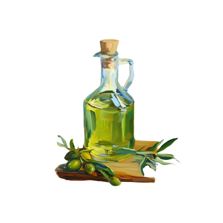 PSD botella de vidrio de aceite de oliva con aceitunas y ramas