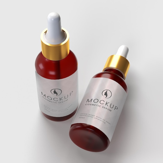 Botella de vidrio Amber con goteo 3D que muestra una maqueta en blanco