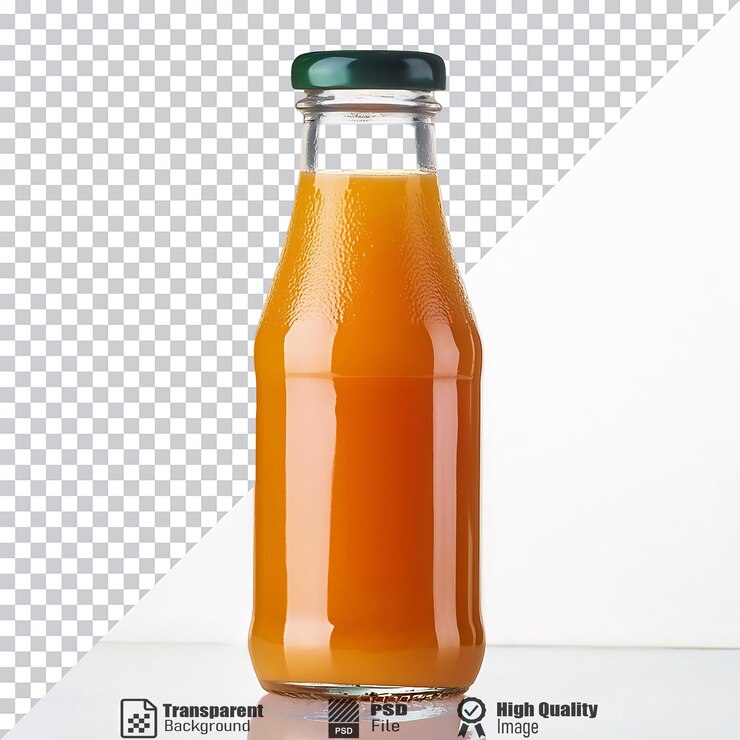 PSD botella de vidrio con jugo de naranja