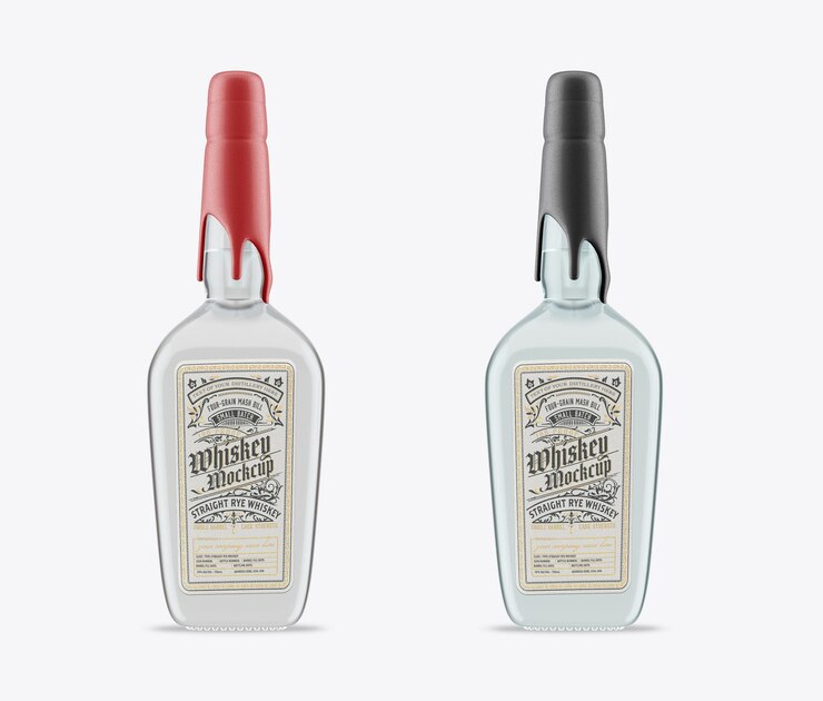 PSD botella de vidrio de licor con maquillaje de cera