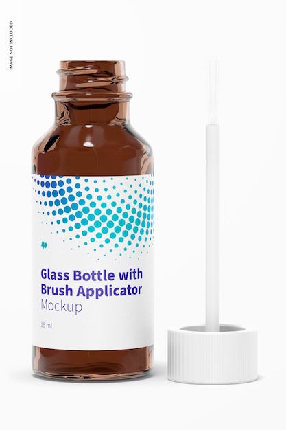 Botella de vidrio con maqueta de aplicador de cepillo