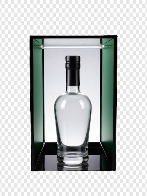Botella de vidrio psd en una caja con fondo transparente