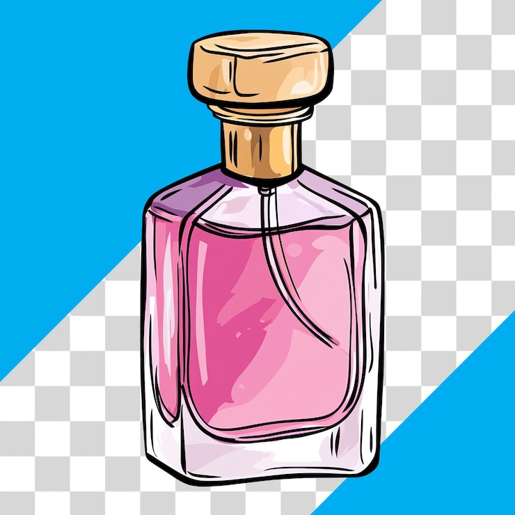 PSD botella de vidrio rosa sobre un fondo transparente