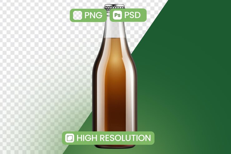 PSD botella de vidrio sobre un fondo verde mockup de embalaje de bebidas refrescantes