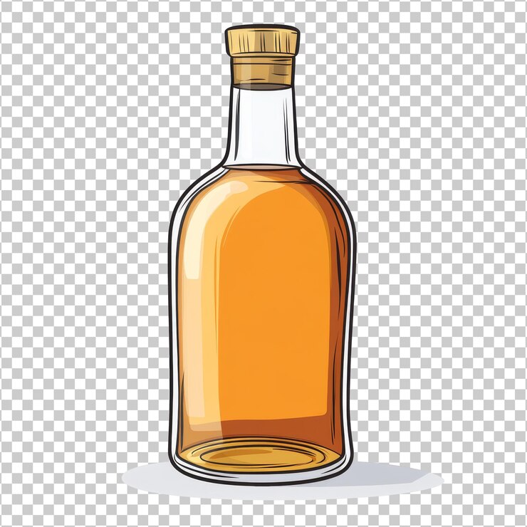 PSD botella de vidrio transparente llena de líquido ámbar transparente