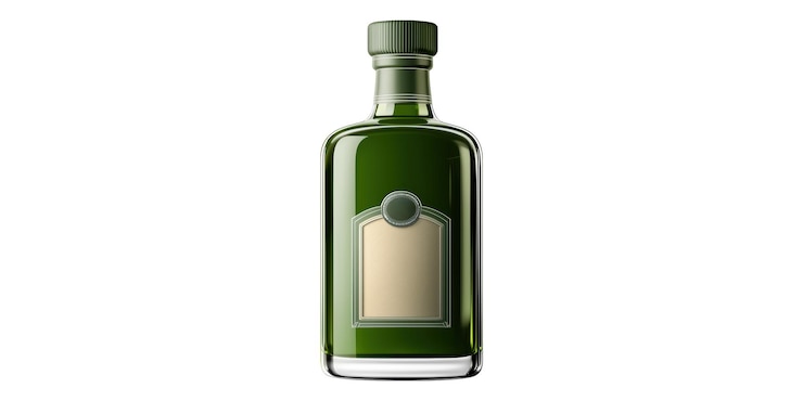 PSD botella de vidrio verde aislada sobre un fondo transparente