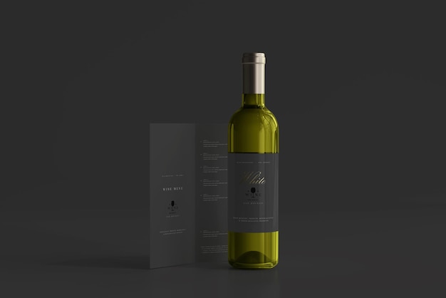 Botella de vino blanco con maqueta de menú