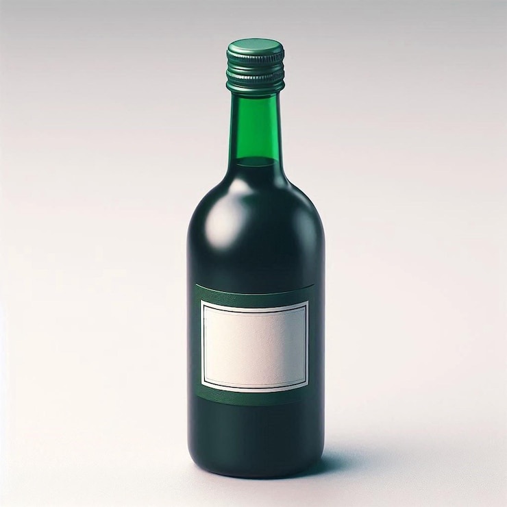 PSD una botella de vino con un cuadrado blanco en la etiqueta