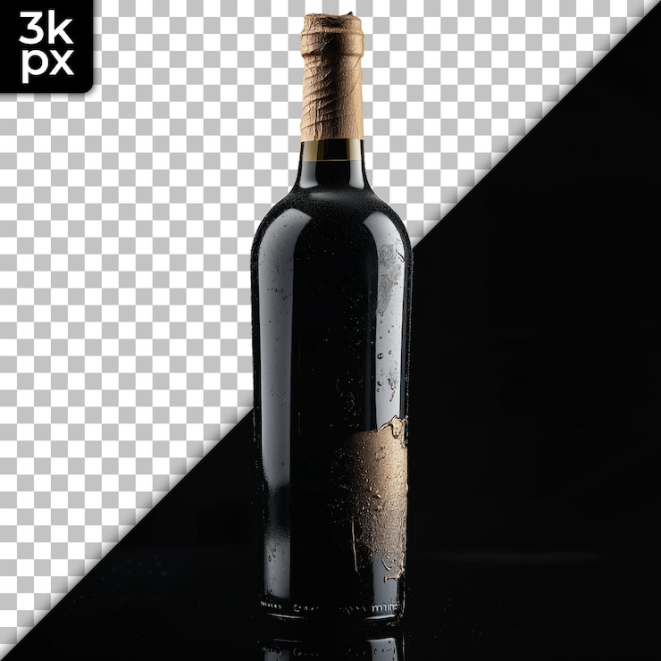 PSD una botella de vino con fondo negro con fondo negro