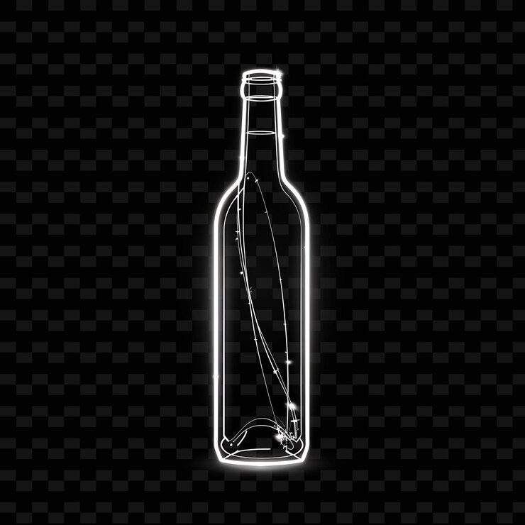 PSD una botella de vino con una luz de neón en el fondo negro