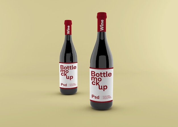 Botella de vino realista con maqueta de etiqueta.