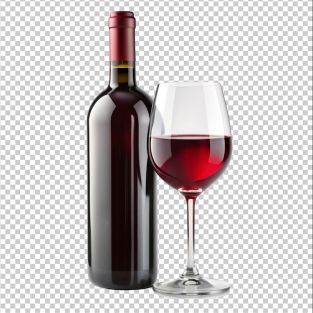 botella de vino rojo y bebida de vidrio de alcohol aislada sobre un fondo blanco