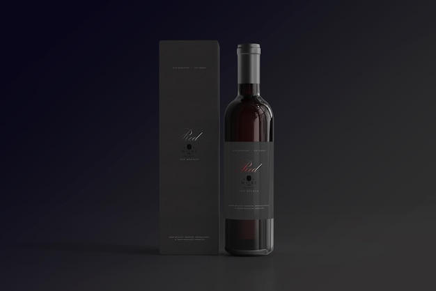 Botella de vino tinto con maqueta de caja