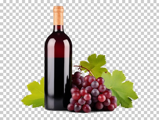 PSD botella de vino tinto con uvas de vino aisladas sobre fondo transparente png psd