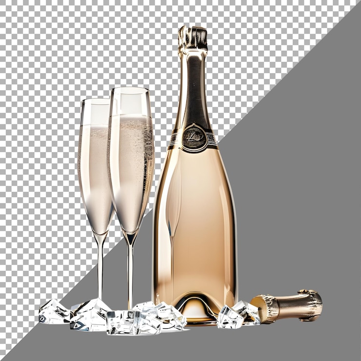PSD botella de vino con vidrio en fondo transparente generada por ai