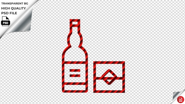 PSD botella de whisky de bebida icono vectorial azulejos de rayas rojas psd transparente