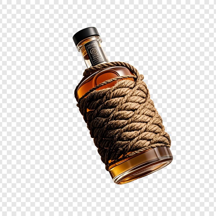 PSD una botella de whisky con una cuerda a su alrededor