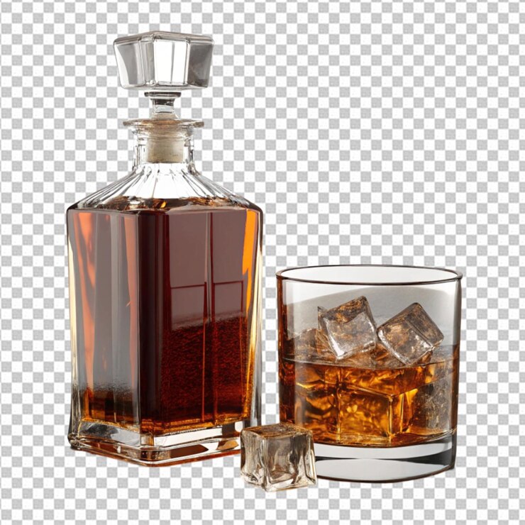 PSD una botella de whisky y un vaso.
