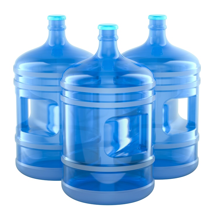 PSD botellas de agua de galón contenedores de agua portátiles con mango rendering 3d aislado en fondo transparente