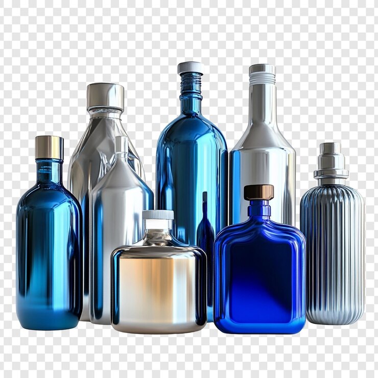 PSD botellas azules y plateadas