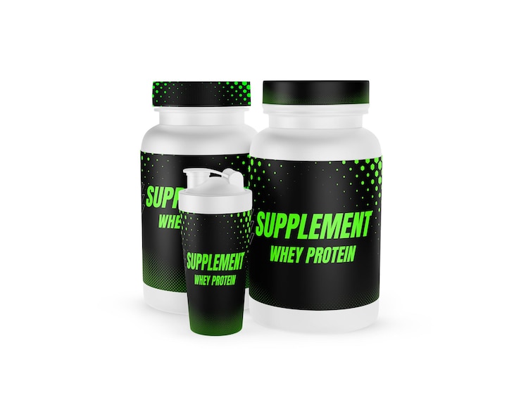 PSD botellas y batidor de suplementos de proteína de suero