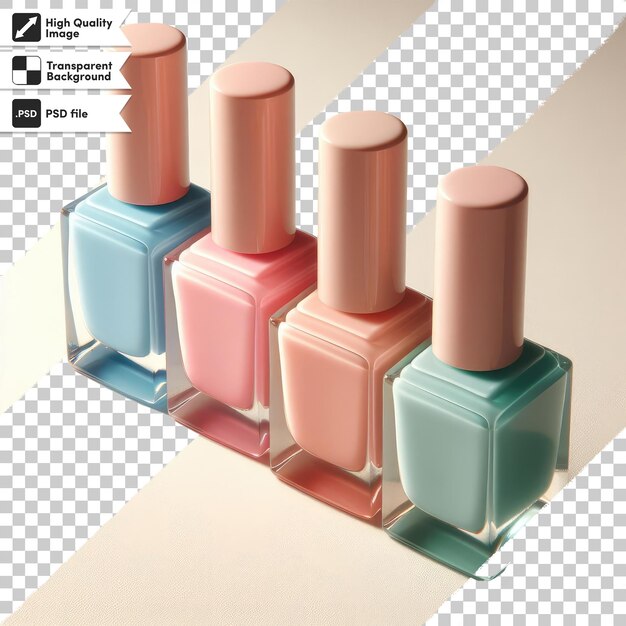 Botellas de esmalte de uñas de colores psd en fondo transparente