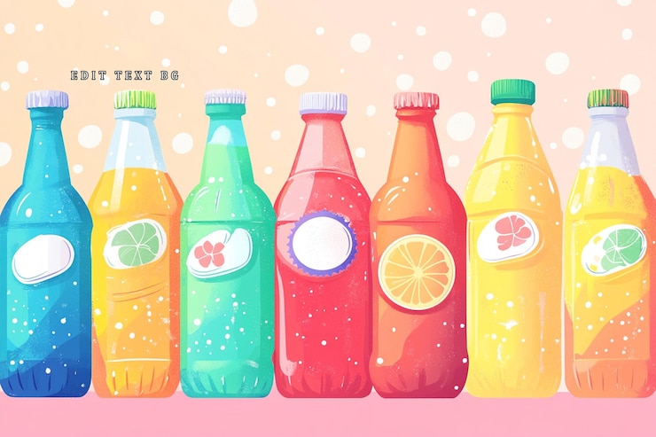 PSD botellas de refrescos de colores en fila