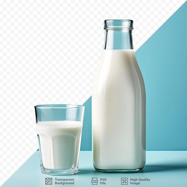 Botellas de vidrio aisladas que contienen leche fresca