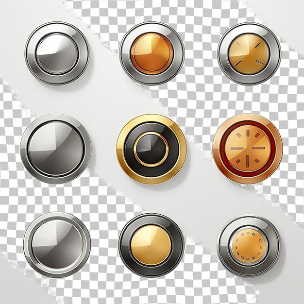 PSD botões com elementos metálicos ilustração vetorial eps 10 isolados em fundo transparente